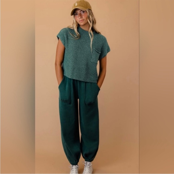 Free People Freya Sweater Set in Emerald Spell Combo Size SM $128 Retail NWT - Picture 1 of 13